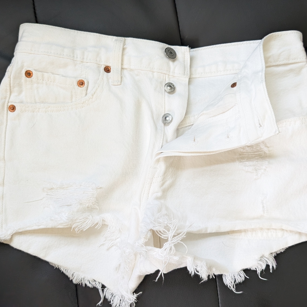 Levi's 501 White Distressed Women Shorts